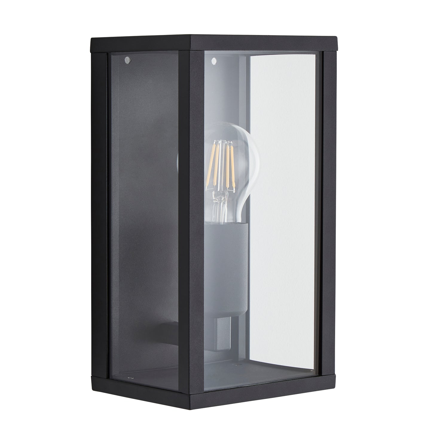 A modern take on a traditional design outdoor wall light perfect for adding style and security The traditional front-door lantern has had a modern make over in the form of our Seb wall light with its square glass windows a striking die cast matt black finish this is sure to add an statement to any wall 
