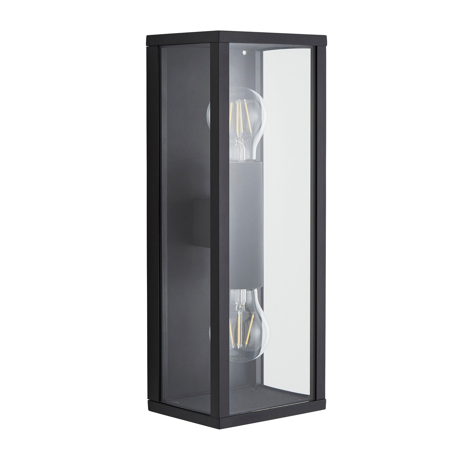 A modern take on a traditional design outdoor wall light perfect for adding style and security The traditional front-door lantern has had a modern make over in the form of our Seb double up and down wall light with its square glass windows a striking die cast matt black finish this is sure to add an statement to any wall. 