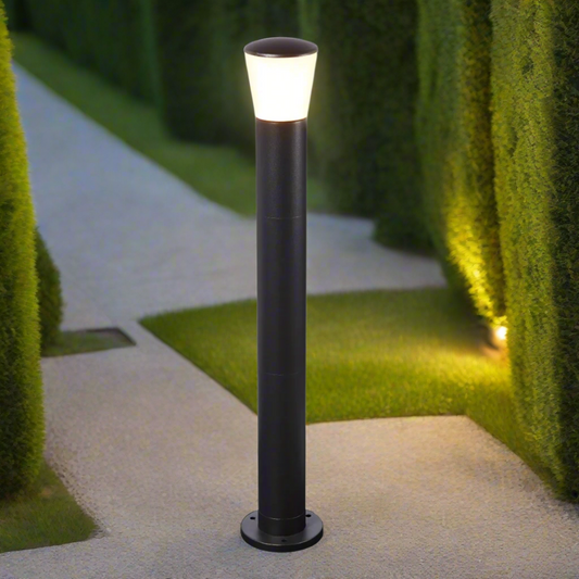 CGC OTIS Black Outdoor 80cm Post Light Bollard Opal Diffuser E27 IP44