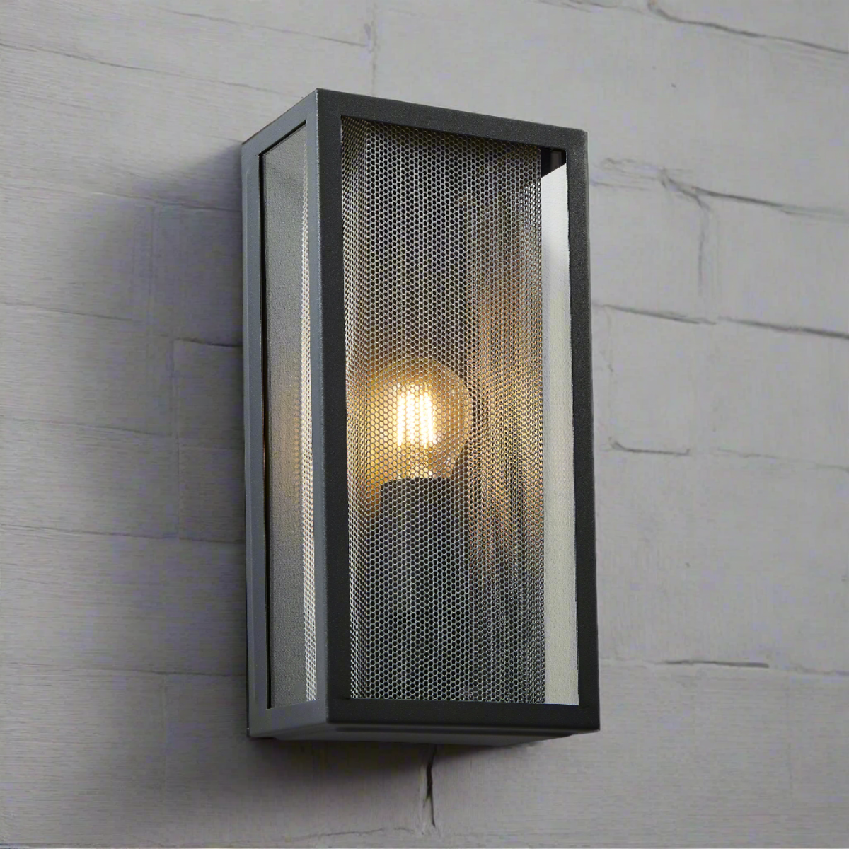 CGC SILAS Anthracite Dark Grey Outdoor Box Lantern Wall Light with Silver Mesh Insert IP44 E27