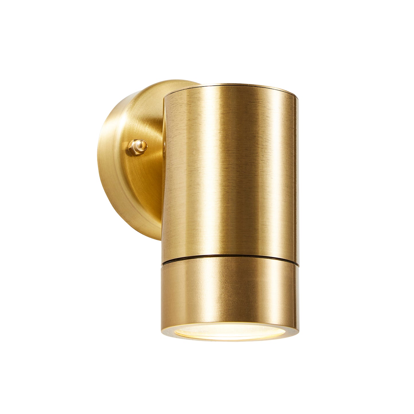 Our Noah brass outdoor wall mounted single cylinder outdoor light would look perfect in a modern or more traditional home design. Outside wall lights can provide atmospheric light in your garden, at the front door or on the terrace as well as a great security solution. It is designed for durability and longevity with its robust material producing a fully weatherproof and water-resistant light fitting. Use LED bulbs to make this light energy efficient and low cost to run.