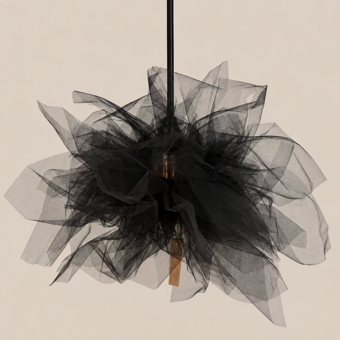 CGC Odette Black 60cm Oversized Ruffle Layered Cloud Style Tulle Silloulette Lampshade