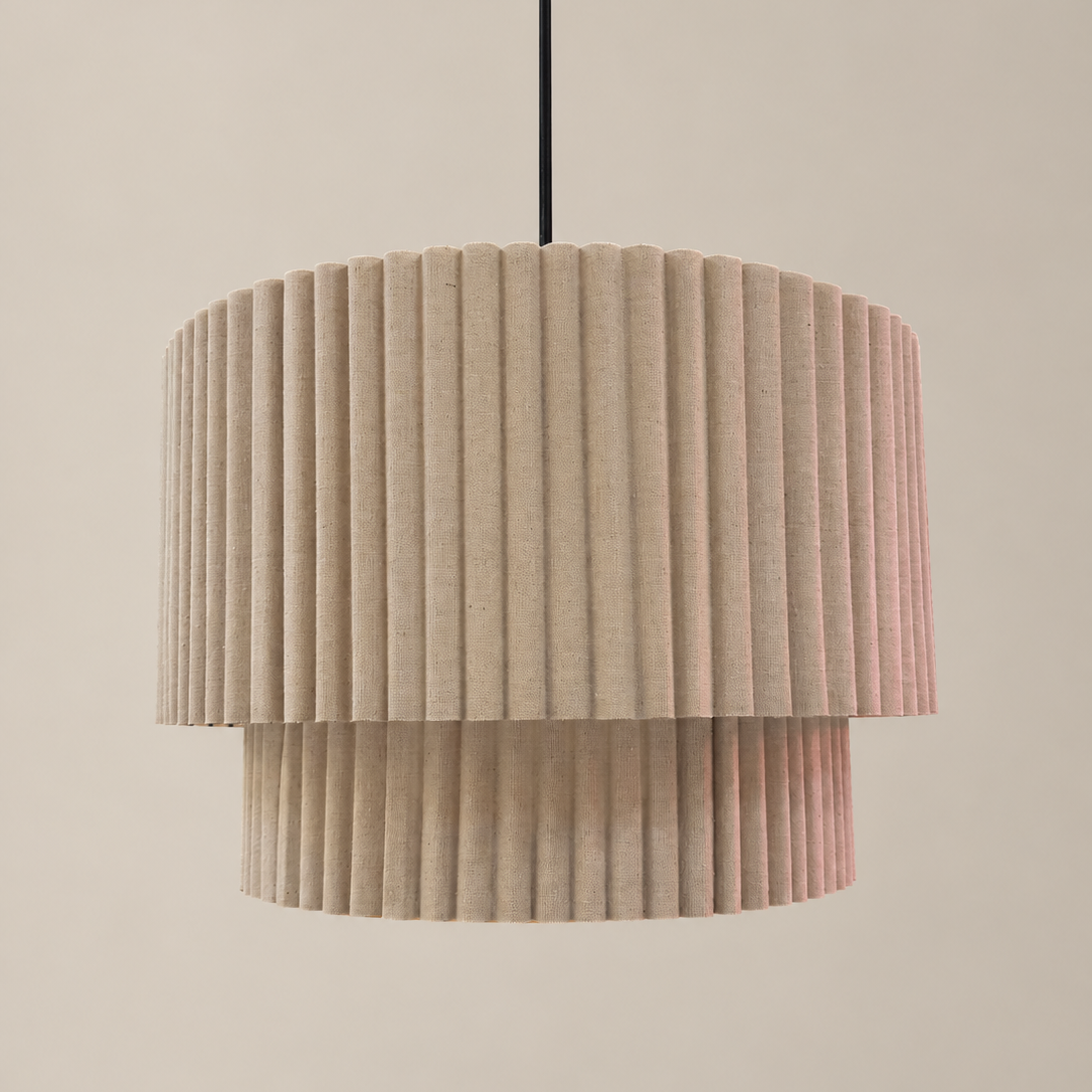 CGC Allegra Oatmeal Linen Fine Scallop Two Tier Extra Large Layer Drum Lampshade