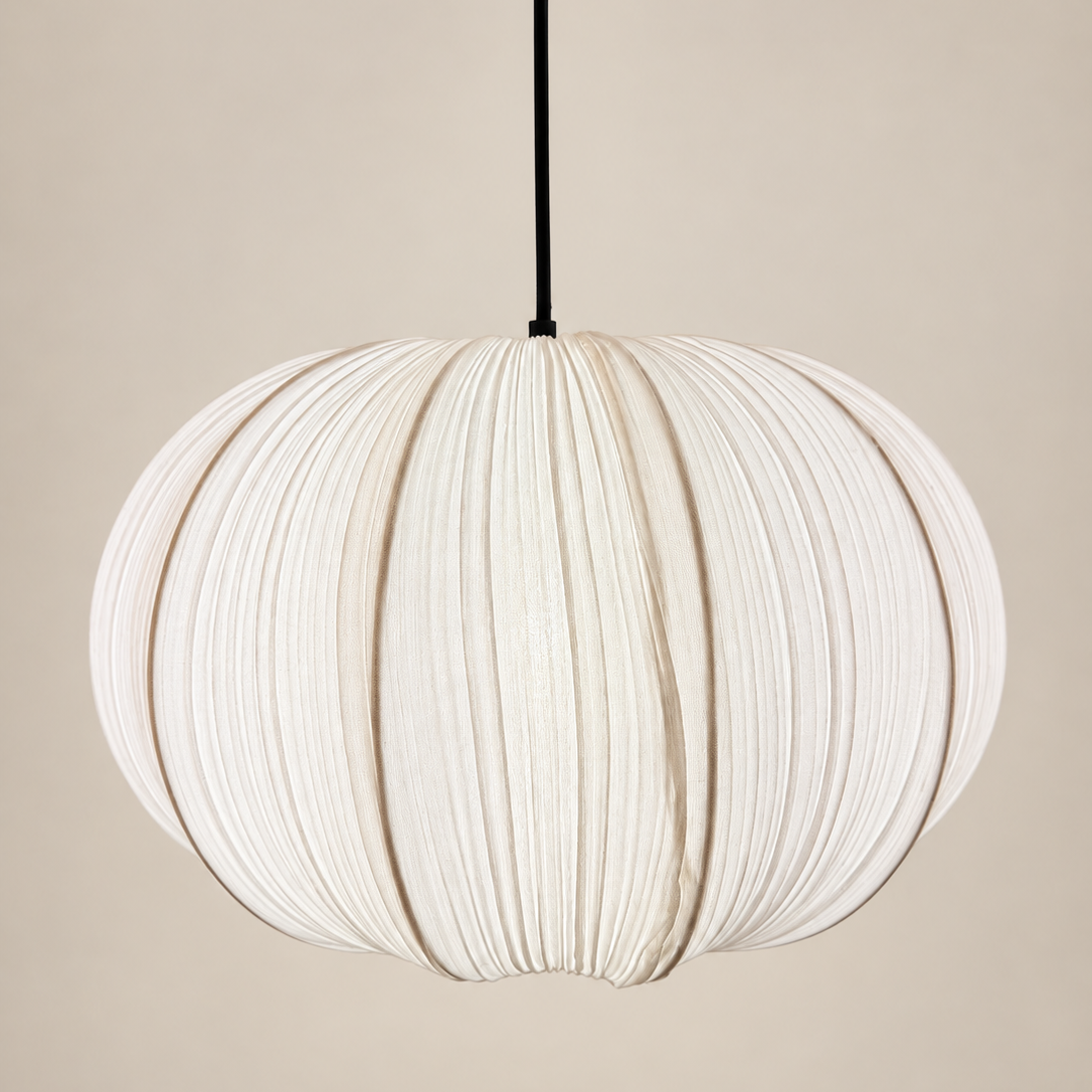 CGC Palmira White Large Oval 40cm Stretch Ruffled Silk Fabric Lampshade