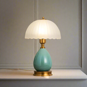 CGC TIFFANY Large Blue Ceramic Table Lamp with Frosted Glass Shade