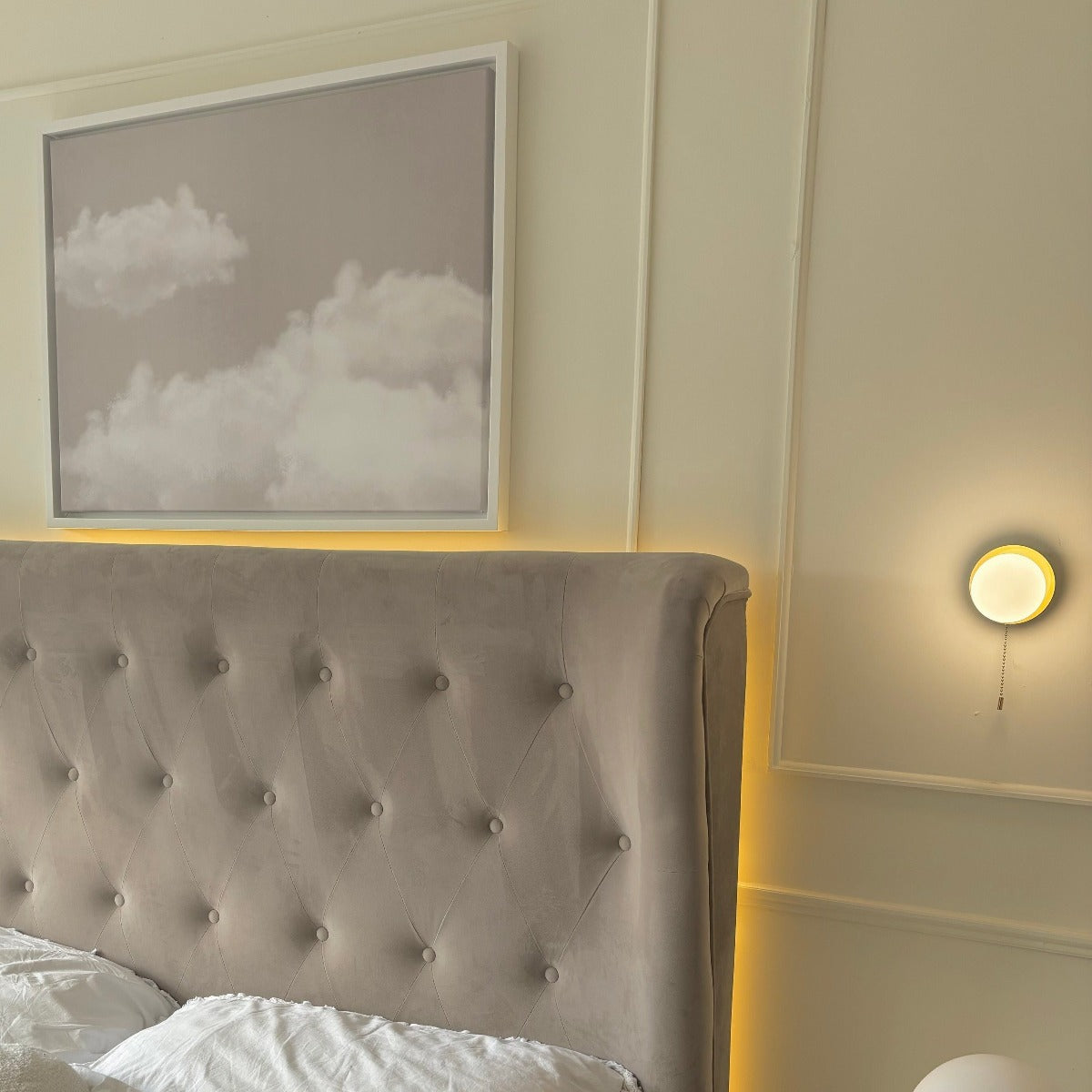 CGC MACIE Satin Gold & White Opal Globe LED Rechargeable Magnetic USB Reading Bedside Wall Light Pull Cord Switch