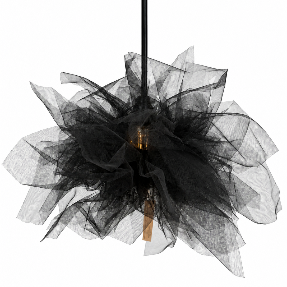 CGC Odette Black 60cm Oversized Ruffle Layered Cloud Style Tulle Silloulette Lampshade