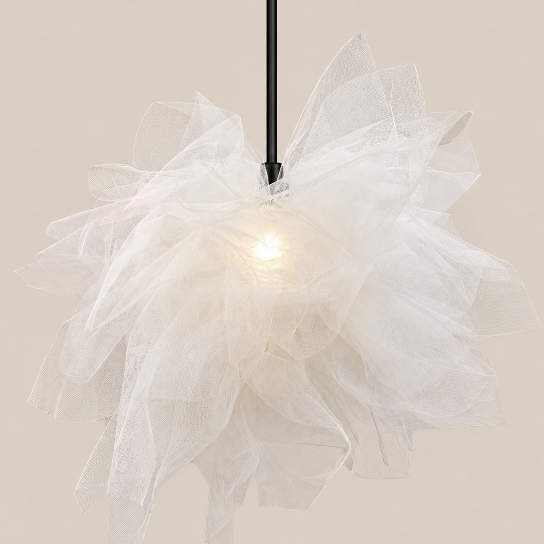 CGC Odette White 60cm Oversized Ruffle Layered Cloud Style Tulle Silhouette Lampshade