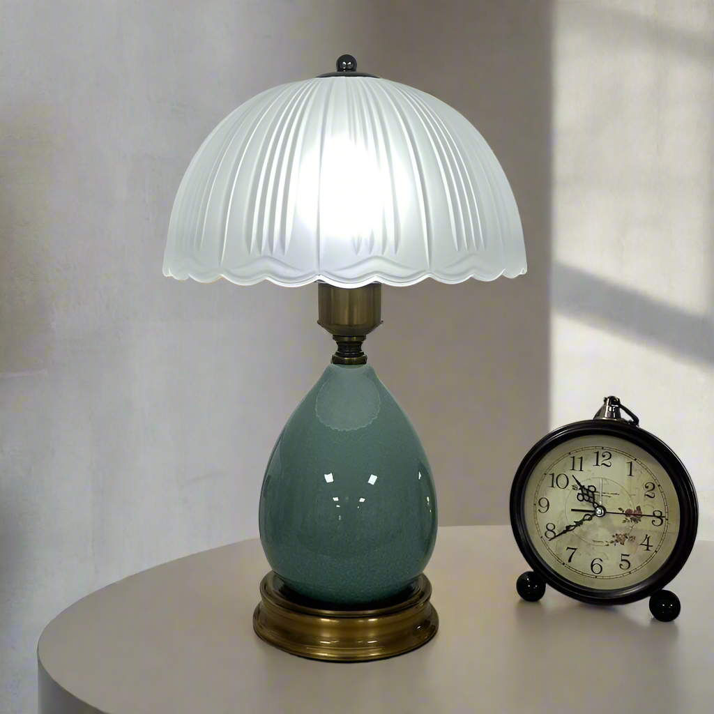 CGC TIFFANY Large Blue Ceramic Table Lamp with Frosted Glass Shade