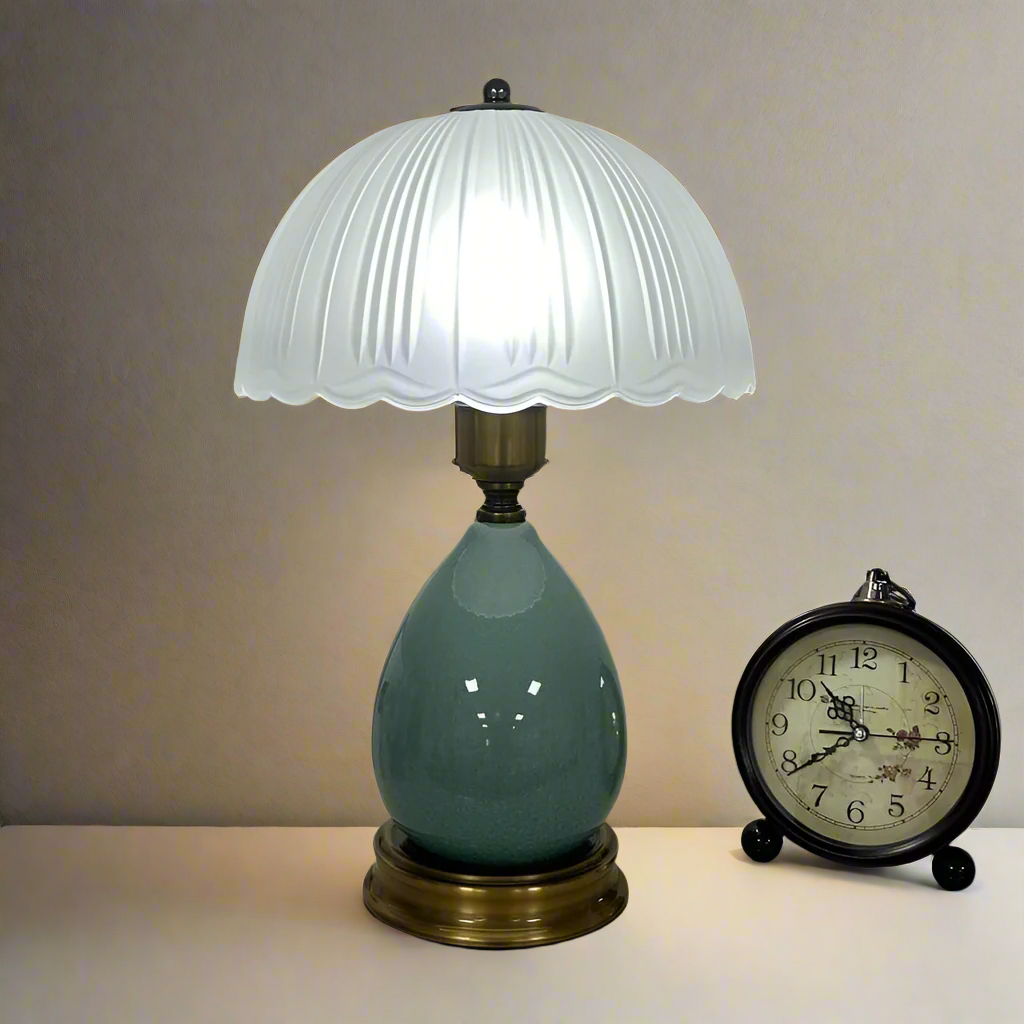 CGC TIFFANY Large Blue Ceramic Table Lamp with Frosted Glass Shade
