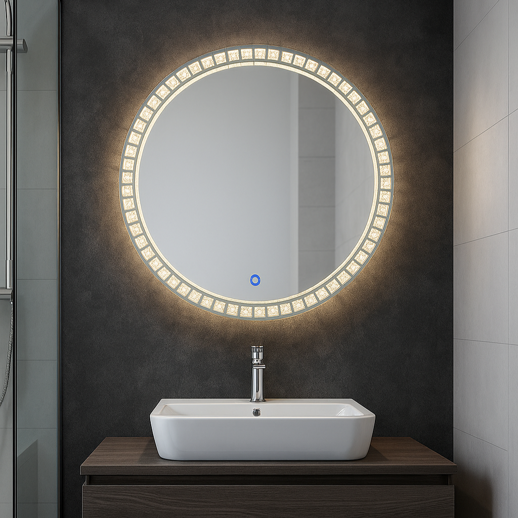 CGC ARIELLA 600mm Round Crystal LED Mirror Light with 3 CCT switch