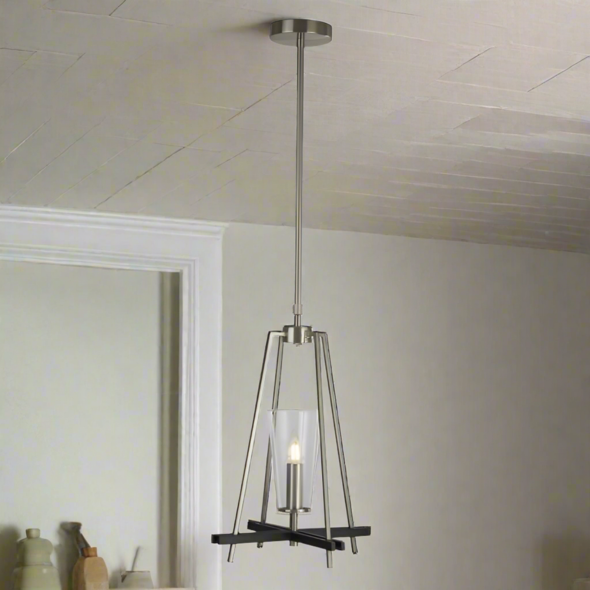 CGC DANIKA Satin Silver Steel and Black Ceiling Pendant Light