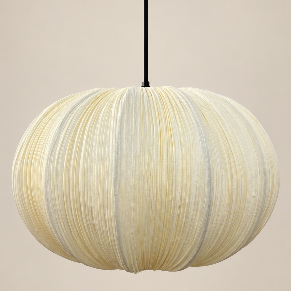 CGC Palmira Cream Large Oval Stretch Ruffled Silk Fabric Lampshade