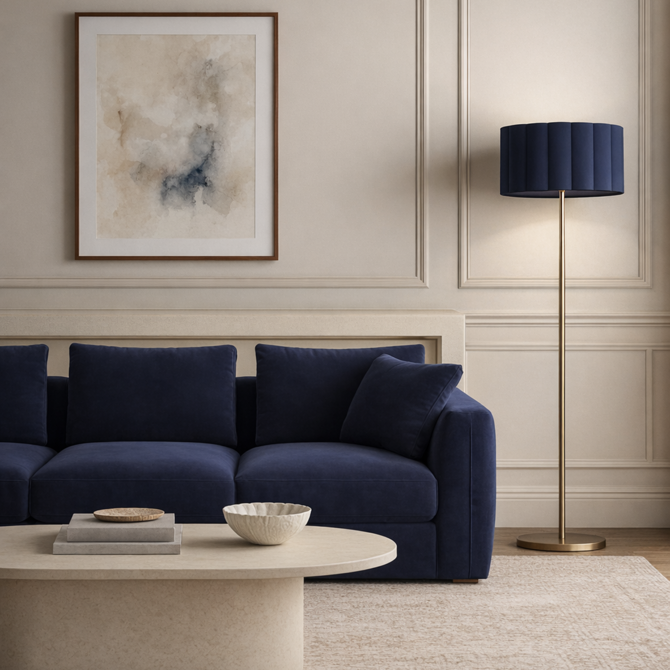 CGC Lena Brushed Gold Straight Floor Lamp with Large Scalloped Lampshade