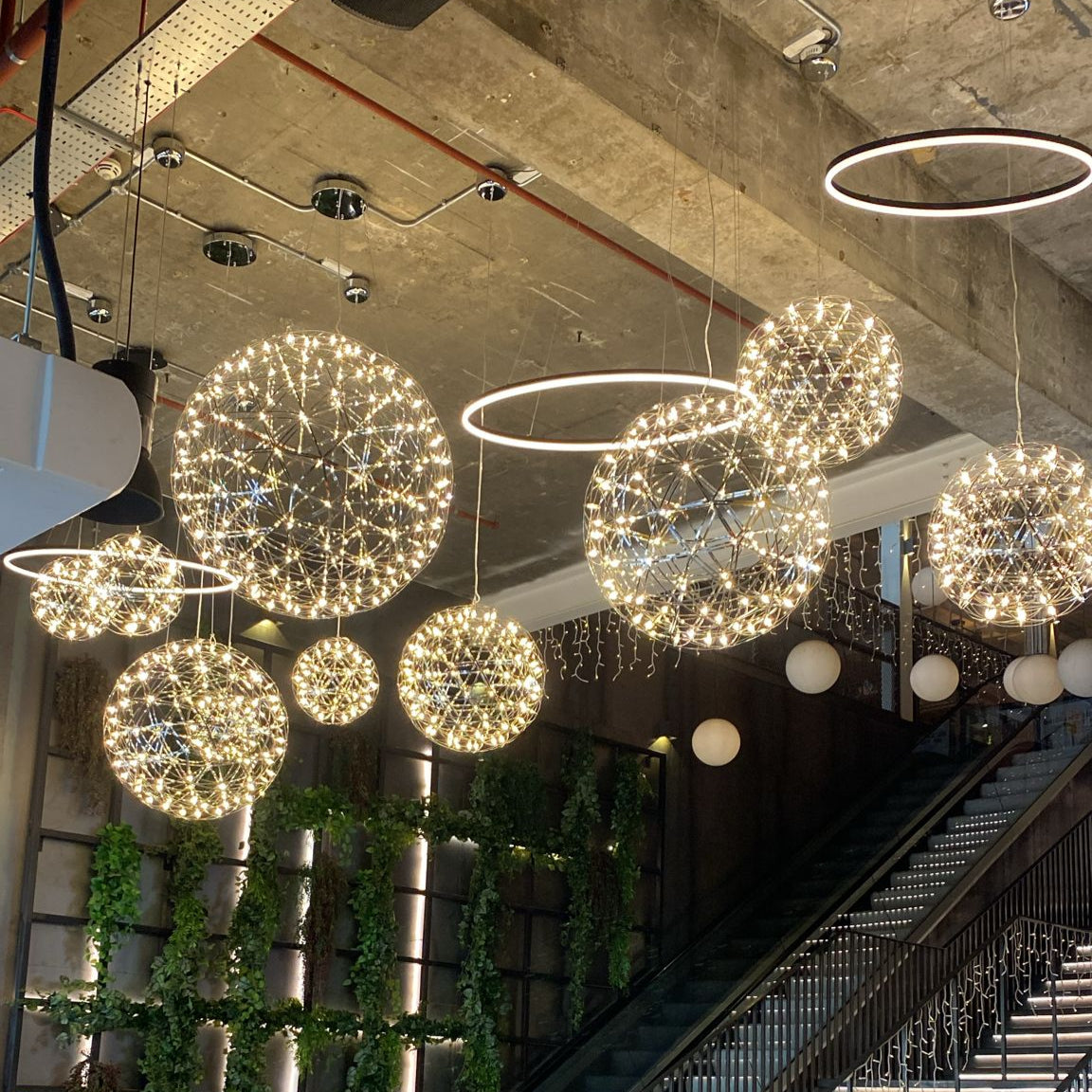 CGC FAWKES Warm White Chrome Silver Firework / Starburst Chandelier - Choice Of Size