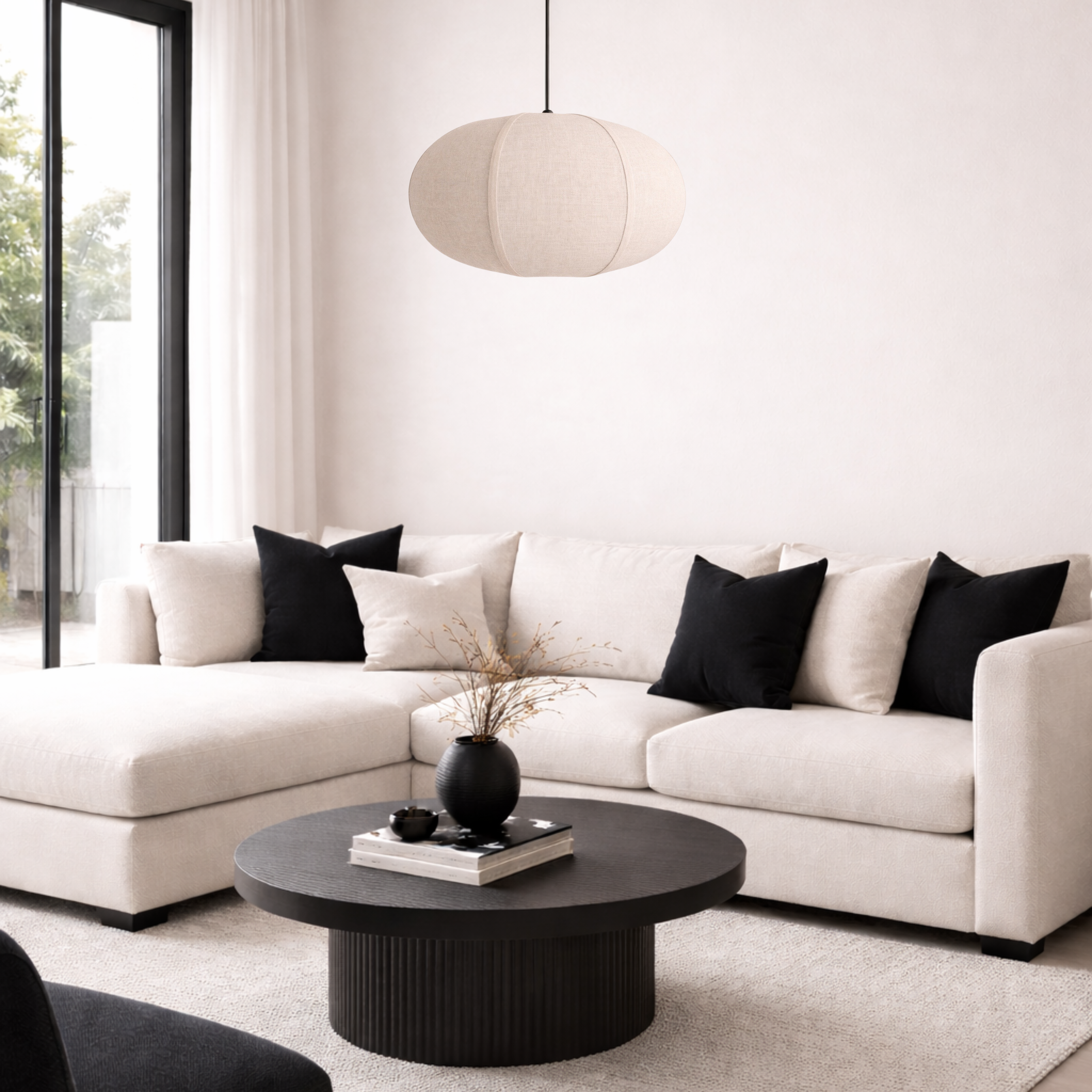 CGC LIBBY Large Oatmeal Rounded Stretch Linen Fabric Lampshade