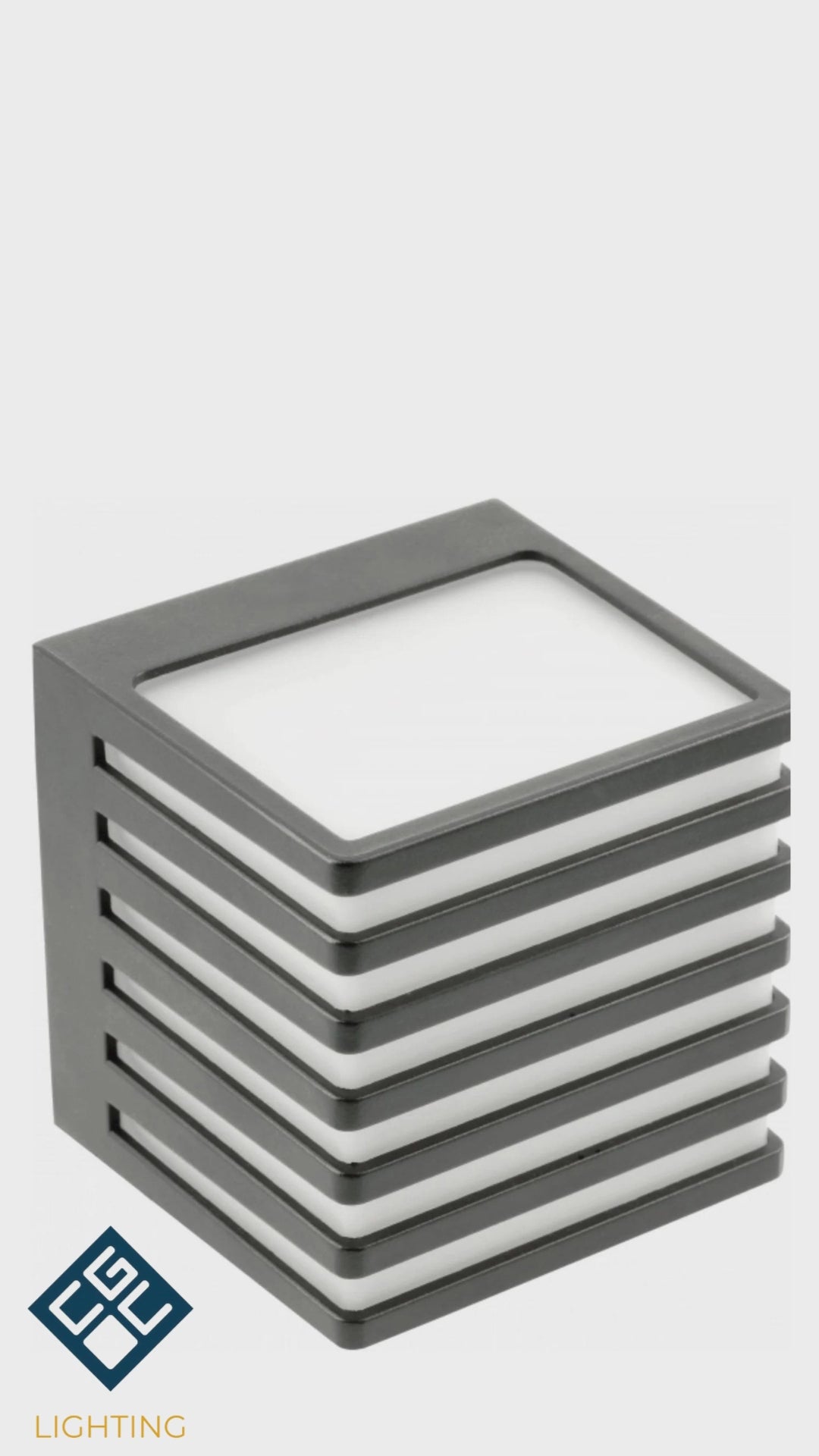 Load video: CGC SIROLO Anthracite Grey Square LED Outdoor Cube Wall Light Decorative Grill 4000k IP54 10W 1000lm