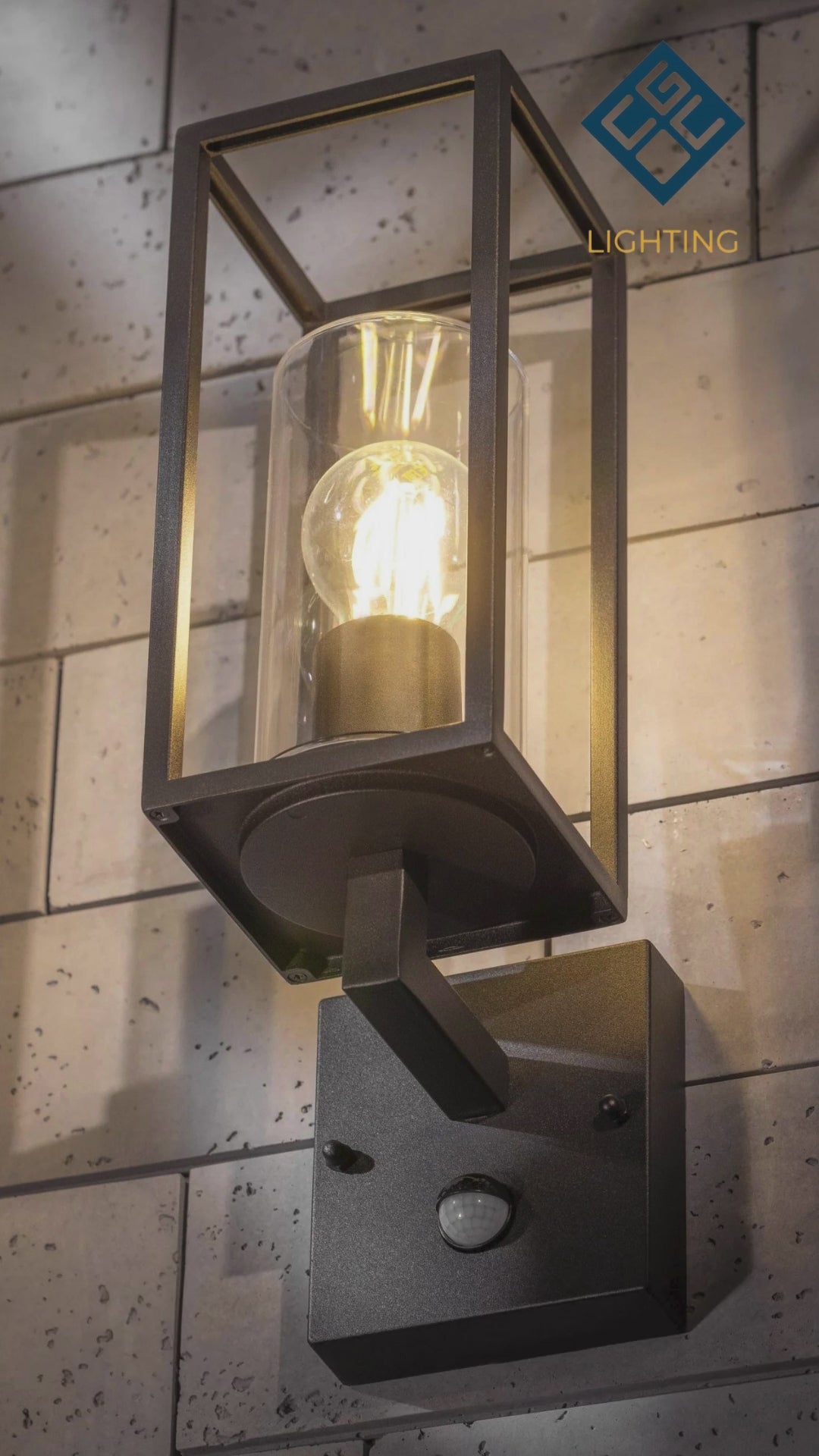 Load video: CGC CHLOE PIR E27 Black Outdoor Lantern With Motion Sensor IP54