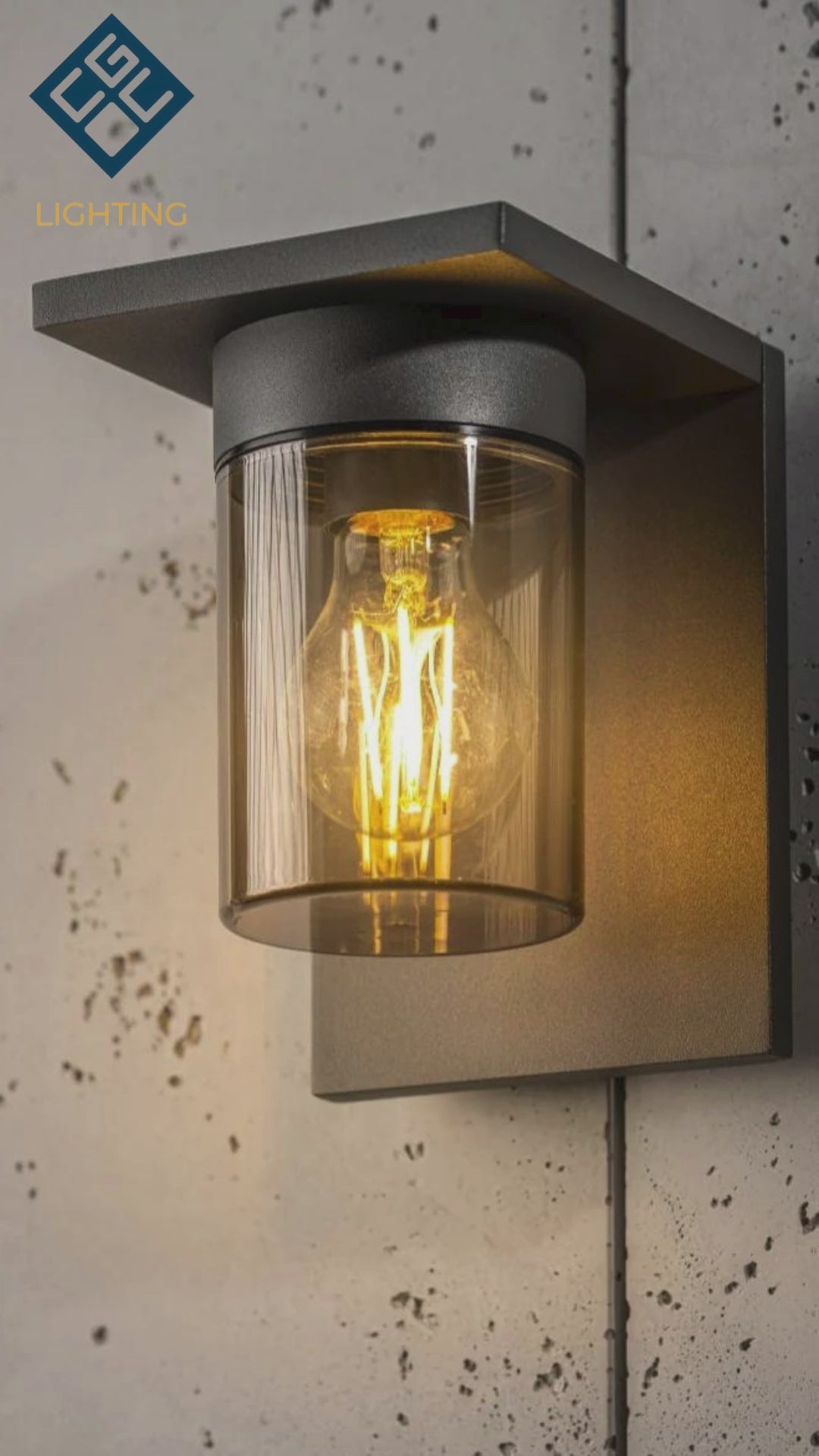 Load video: CGC AVERY Anthracite Grey E27 Outdoor Wall Light Lantern Smoked Diffuser IP54