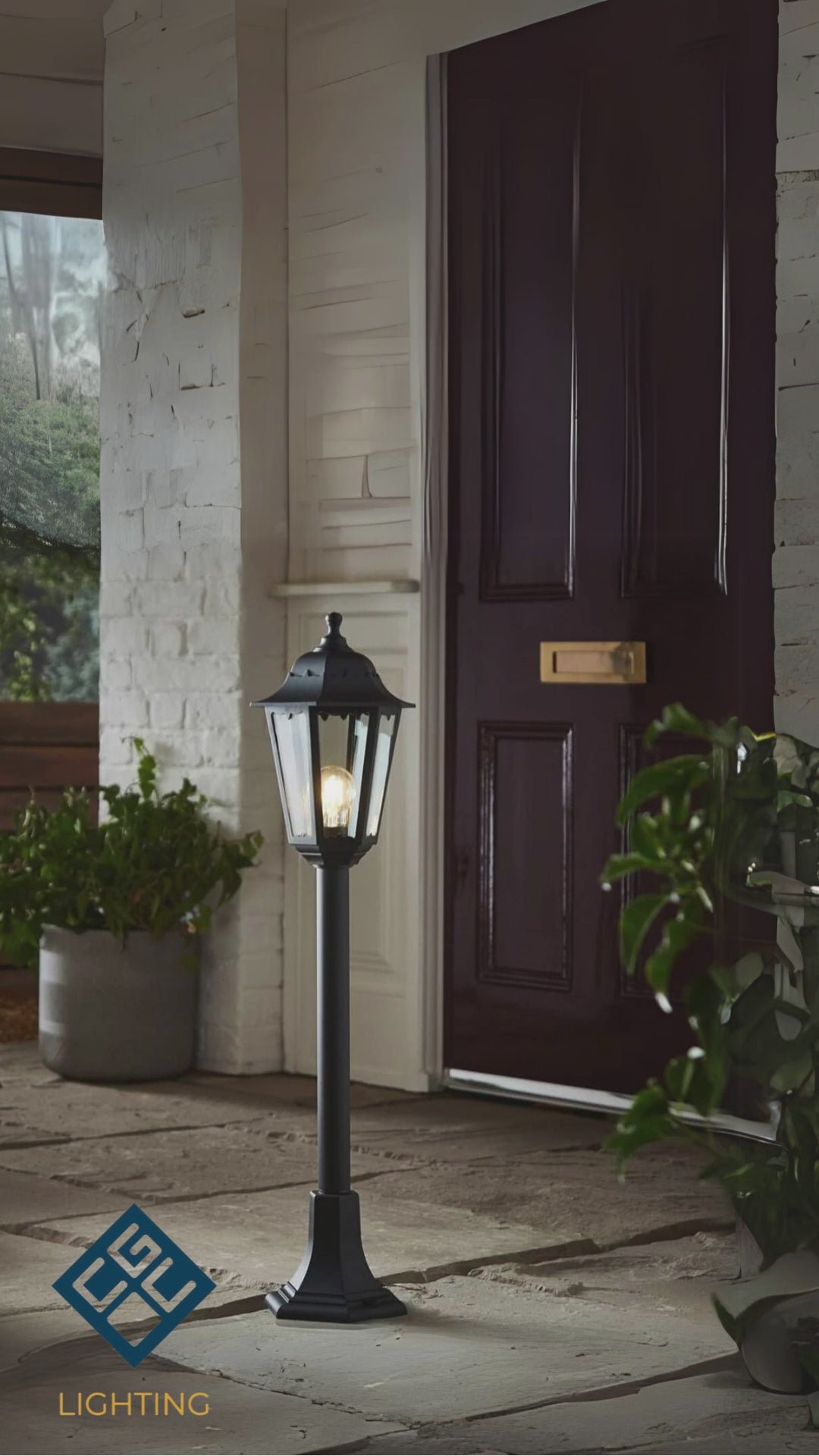 Load video: CGC YASMIN Black Outdoor Traditional Lantern Style Tall Post Light