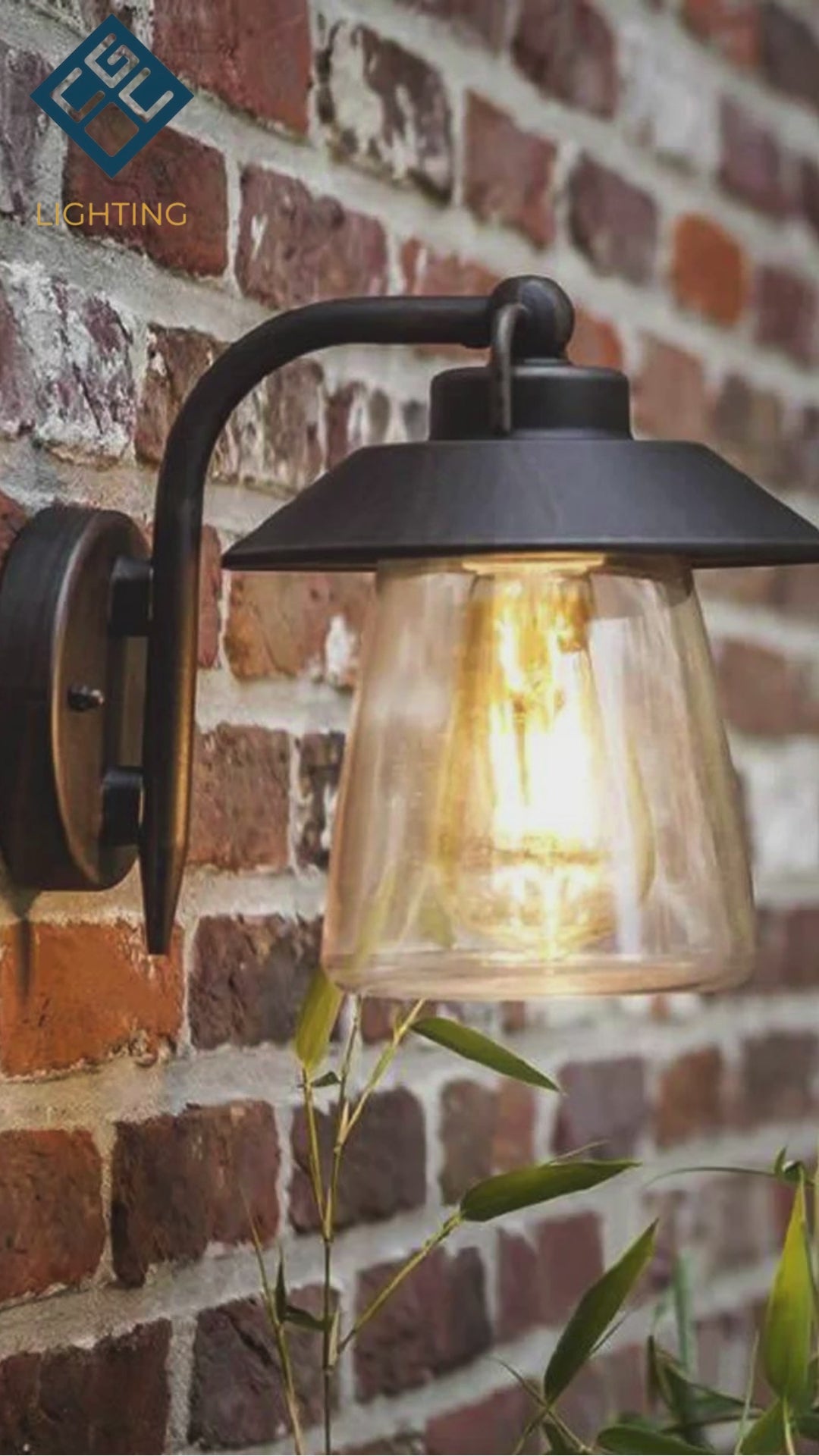 Load video: CGC ISABELLA Black &amp; Bronze Wall Lantern with Glass Shade