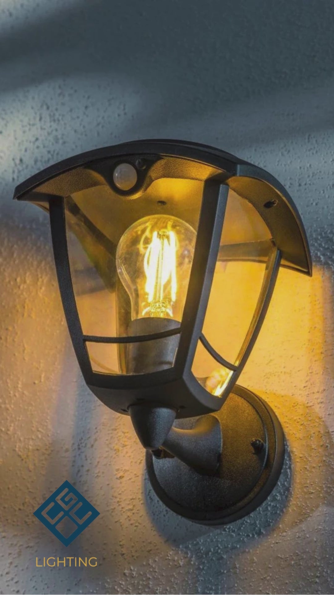 Load video: CGC LARA Black Solar Outdoor Wall Lantern PIR Motion Sensor Traditional Filament LED
