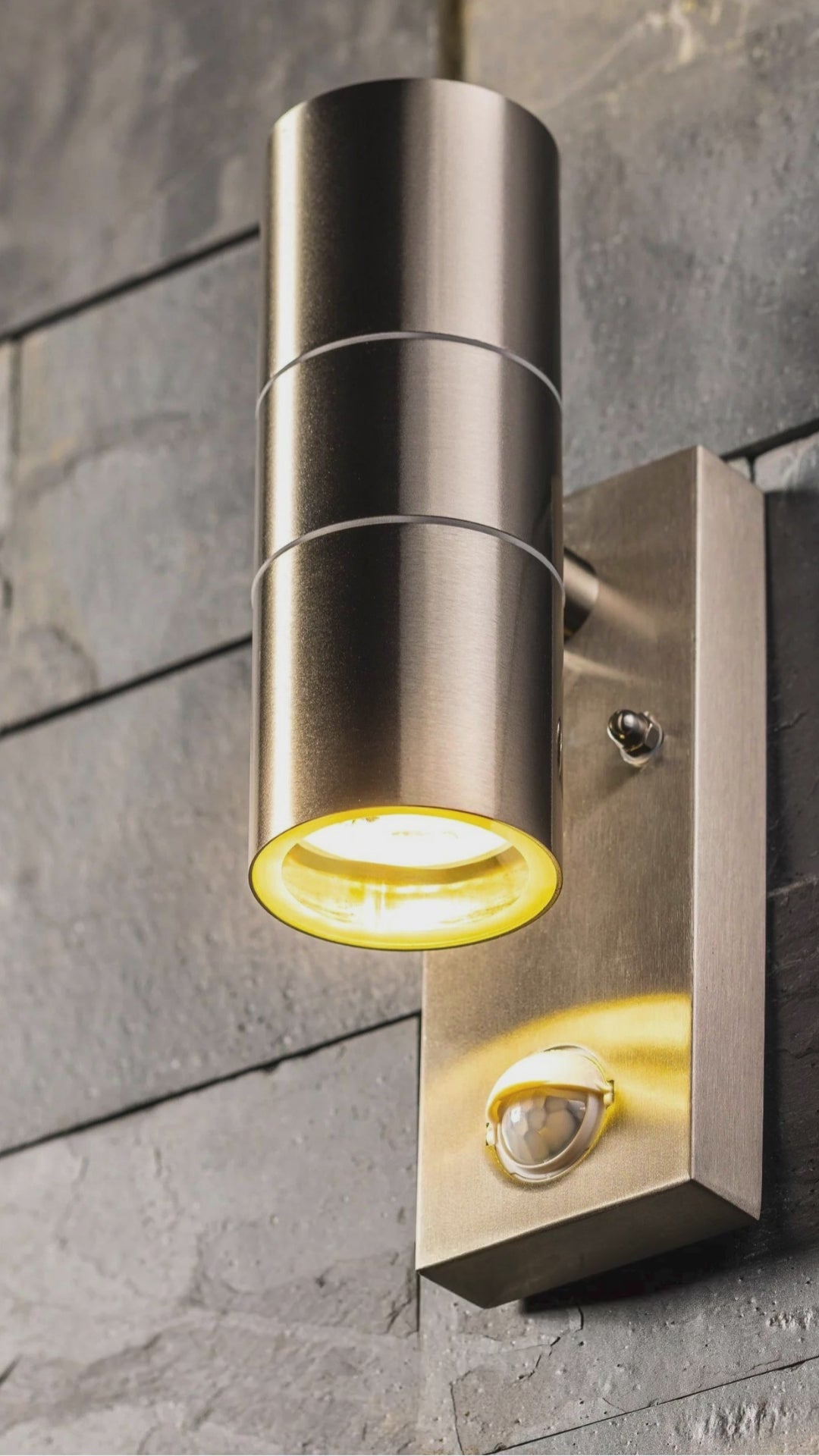 Load video: CGC ALESHA Stainless Steel GU10 Up and Down Outdoor Wall Light IP44 with PIR Motion Sensor