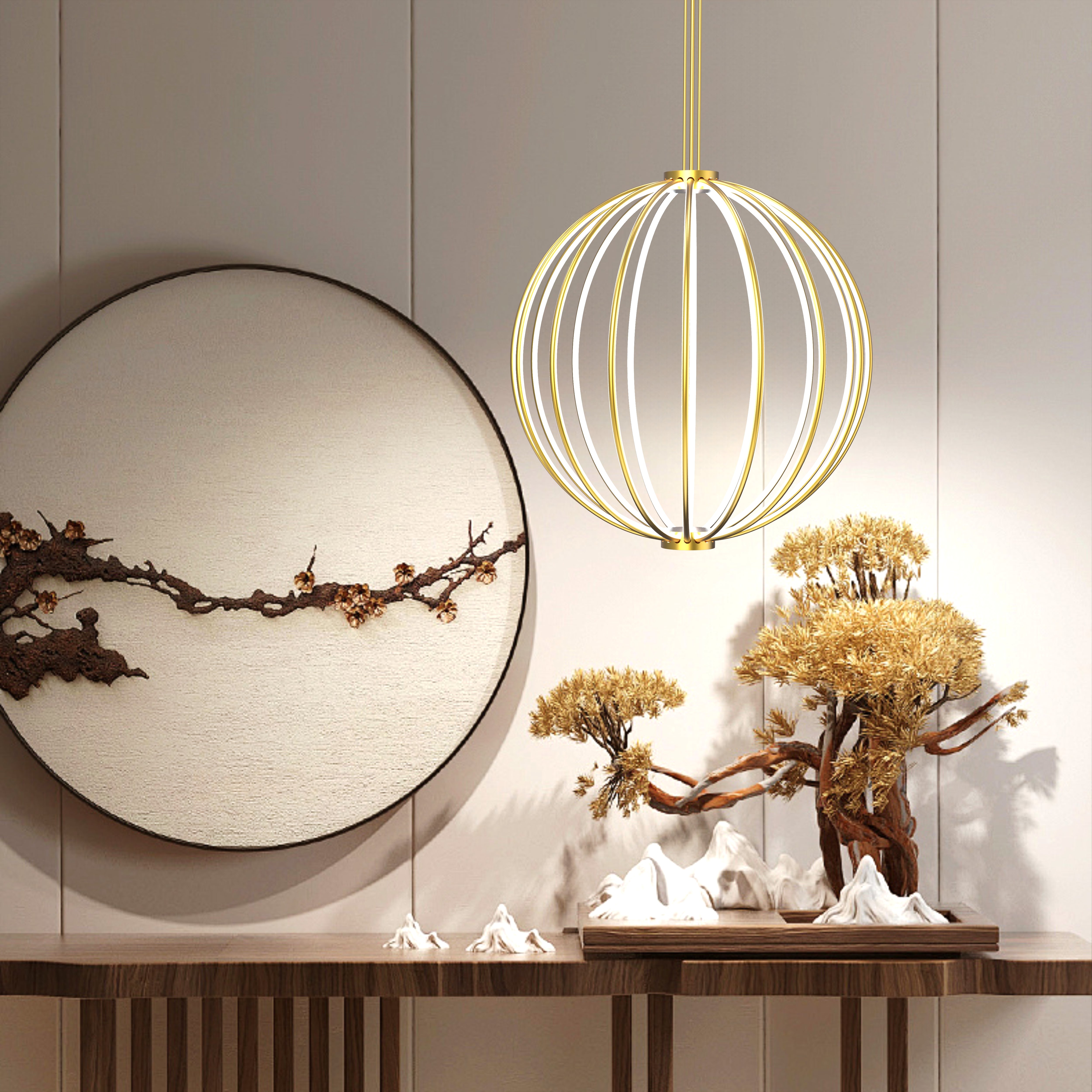 CGC PARAPLU 3 Globe 60cm Satin Gold LED Ceiling Pendant Light