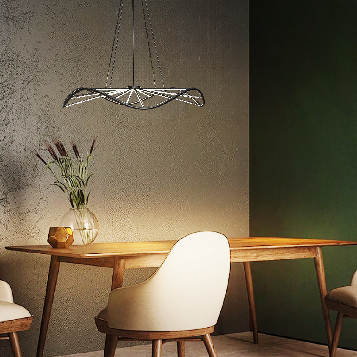CGC PARAPLU 1 Wave 60cm Matt Black LED Ceiling Pendant Light Chandelier