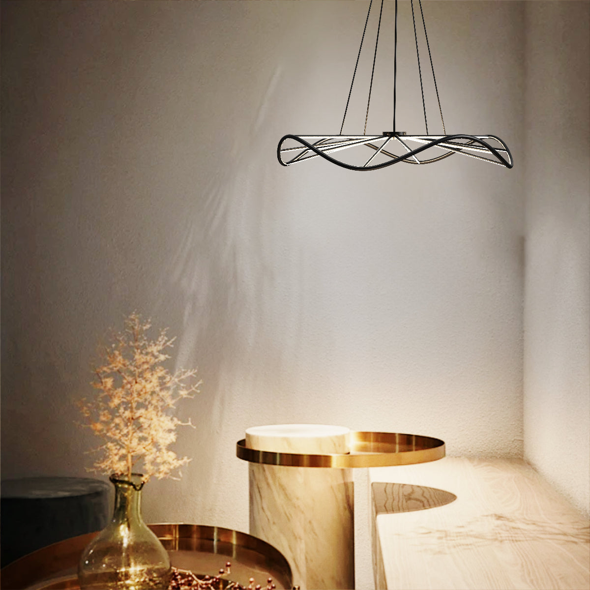 CGC PARAPLU 1 Wave 60cm Matt Black LED Ceiling Pendant Light Chandelier