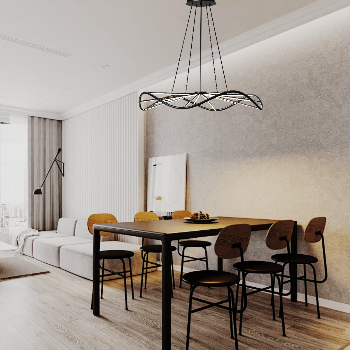 CGC PARAPLU 1 Wave 90cm Matt Black LED Ceiling Pendant Light Chandelier