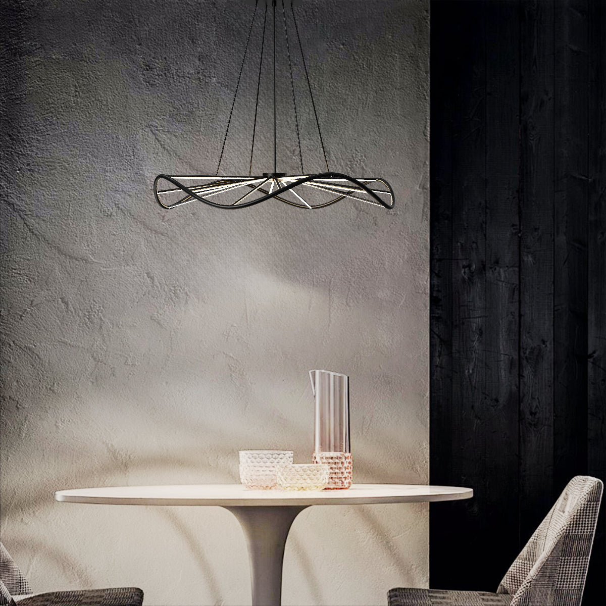 CGC PARAPLU 1 Wave 60cm Matt Black LED Ceiling Pendant Light Chandelier