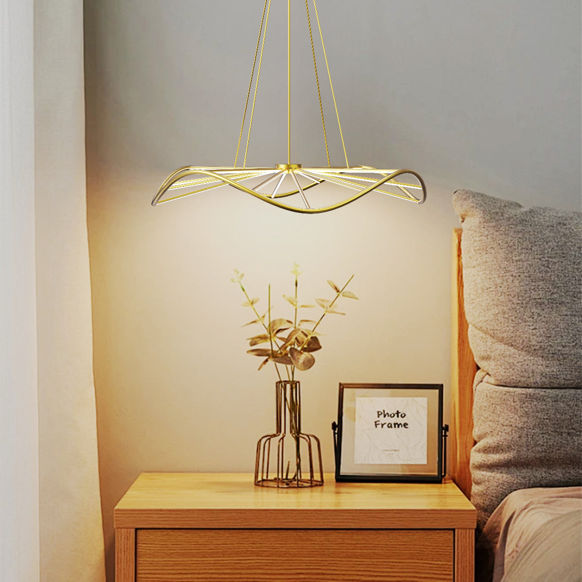CGC PARAPLU 1 Wave 60cm Satin Gold LED Ceiling Pendant Light Chandelier