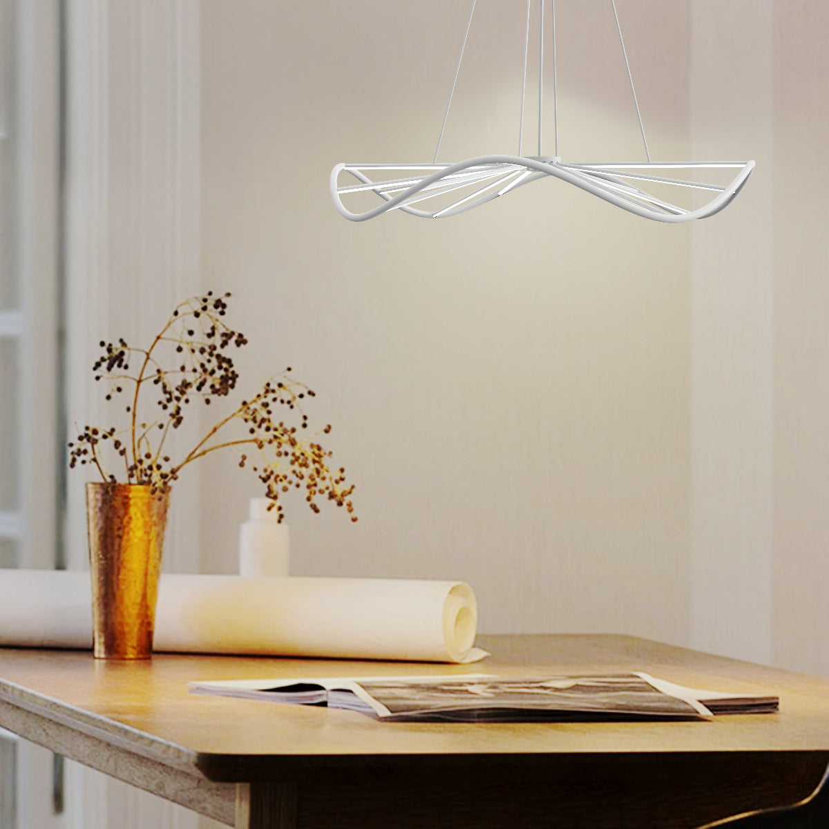 CGC PARAPLU 1 Wave 60cm White LED Ceiling Pendant Light Chandelier