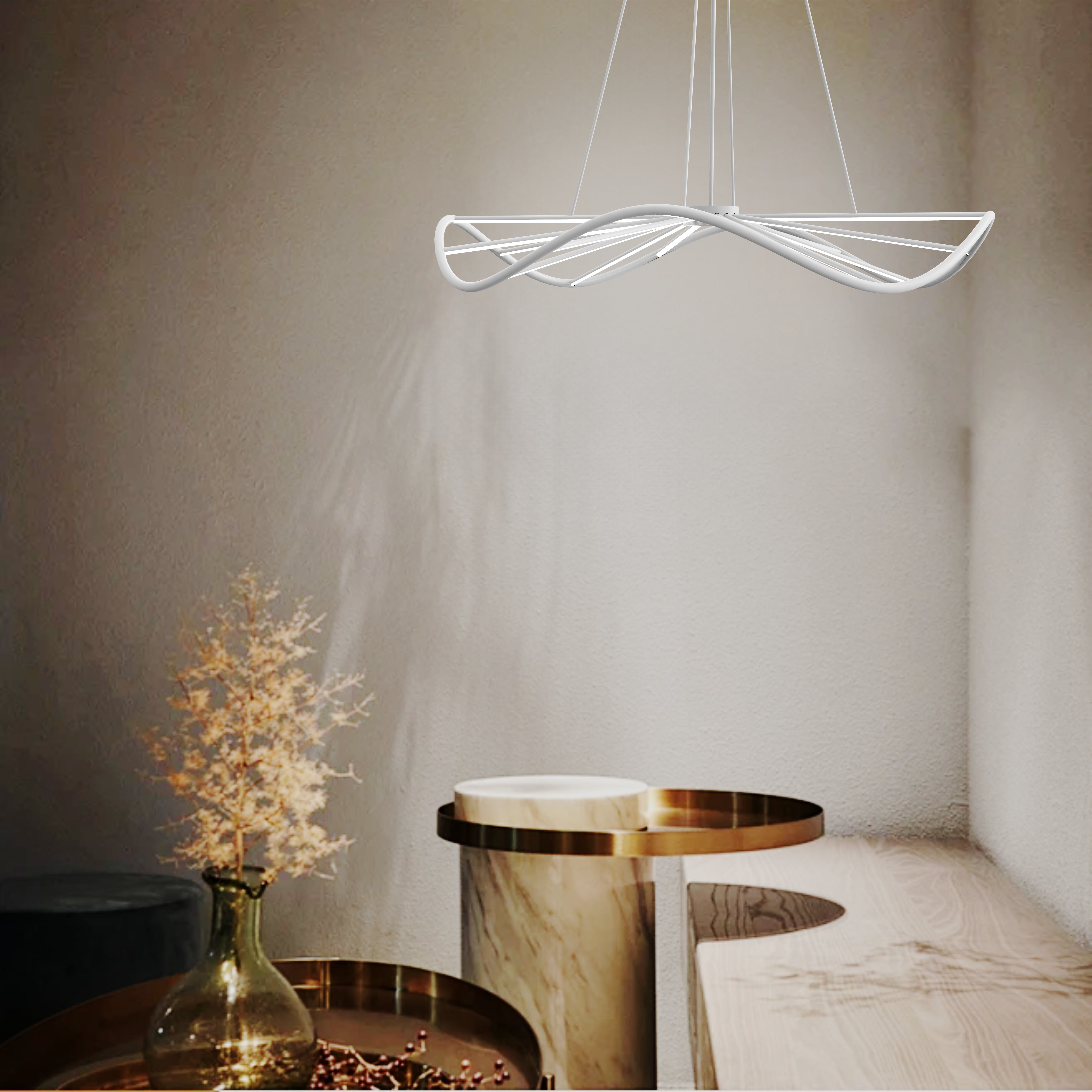 CGC PARAPLU 1 Wave 60cm White LED Ceiling Pendant Light Chandelier