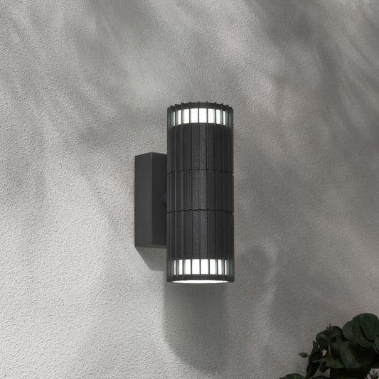 CGC LILLY Anthracite Dark Grey Ribbed GU10 Up & Down Outdoor Wall Light IP65