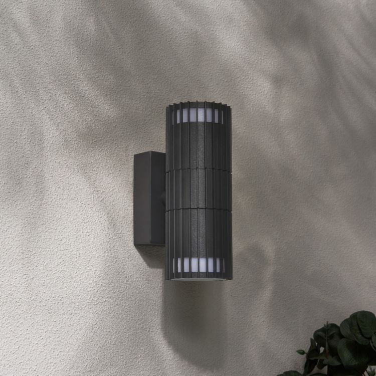 CGC LILLY Anthracite Dark Grey Ribbed GU10 Up & Down Outdoor Wall Light IP65
