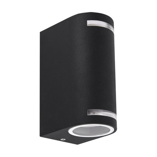 CGC OAX Black Curved GU10 Double Up Down Outdoor Wall Light with Halo Front Illumination 240V