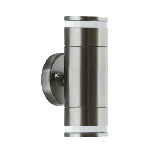 Our Cami stainless steel outdoor wall mounted up and down cylinder outdoor light would look perfect in a modern or more traditional home design. Outside wall lights can provide atmospheric light in your garden, at the front door or on the terrace as well as a great security solution. It is designed for durability and longevity with its robust material producing a fully weatherproof and water resistant light fitting.