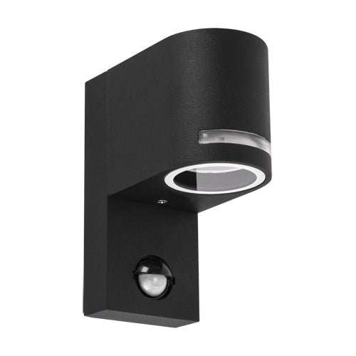 CGC PIPA Black Curved PIR Motion Sensor GU10 Single Down Outdoor Wall Light with Halo Front Illumination