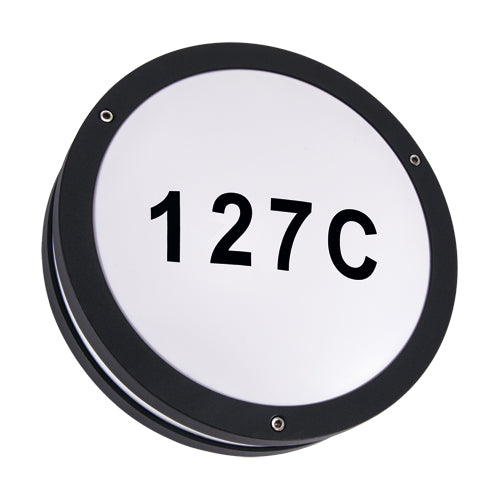 CGC STAX Round Black LED Outdoor Wall Light Bulkhead with House Number Pack