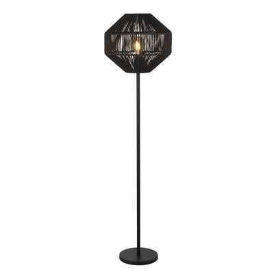 The thick black woven shade and black metal finish gives the impression that the bulb is floating inside the bold and imposing Wicker floor lamp. The light casting through the strands of material will add ambience to any dark corner or add impact to any bright living room.