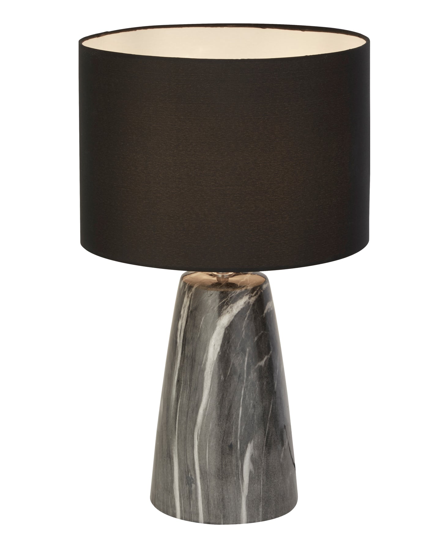 Our Siri grey marbled ceramic table lamp is sleek and elegant in appearance. This fabulous lamp is a must have for the hallway or living room. The light is finished with a luxury round black fabric shade. Bring a classic and sophisticated look into your home with this timeless design. The lamp is suitable for wattage up to 40 W, ensuring efficient lighting for your interior.