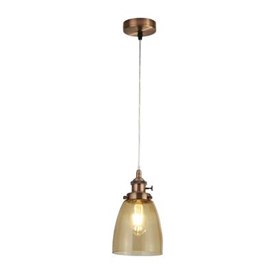 This Camden pendant light has an amber glass shade and Copper fittings. The shade creates a stunning effect when lit and will add a classic style to any room in your home. Use alone or hang several together for a statement look.