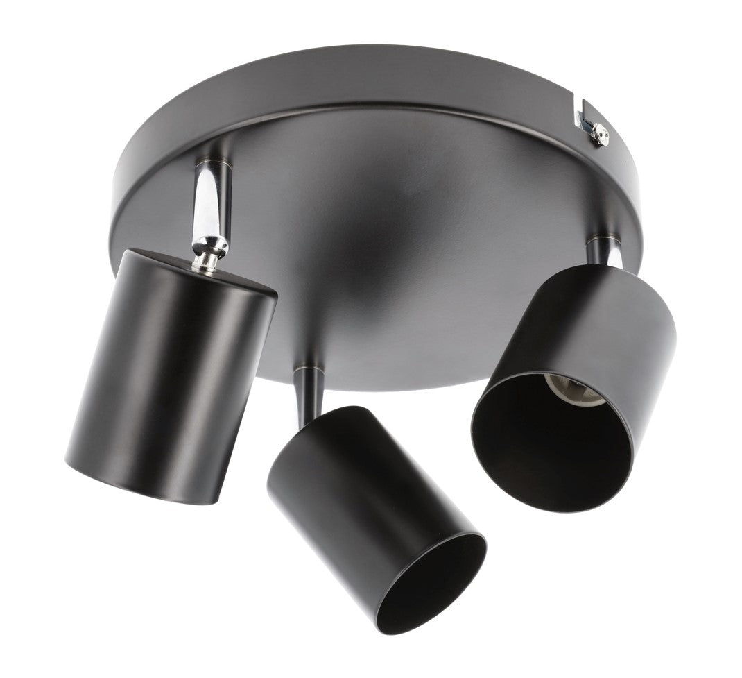 Modern contemporary design, steel body with a black complementary colour finish and chrome detailing, and 350 degree light rotation