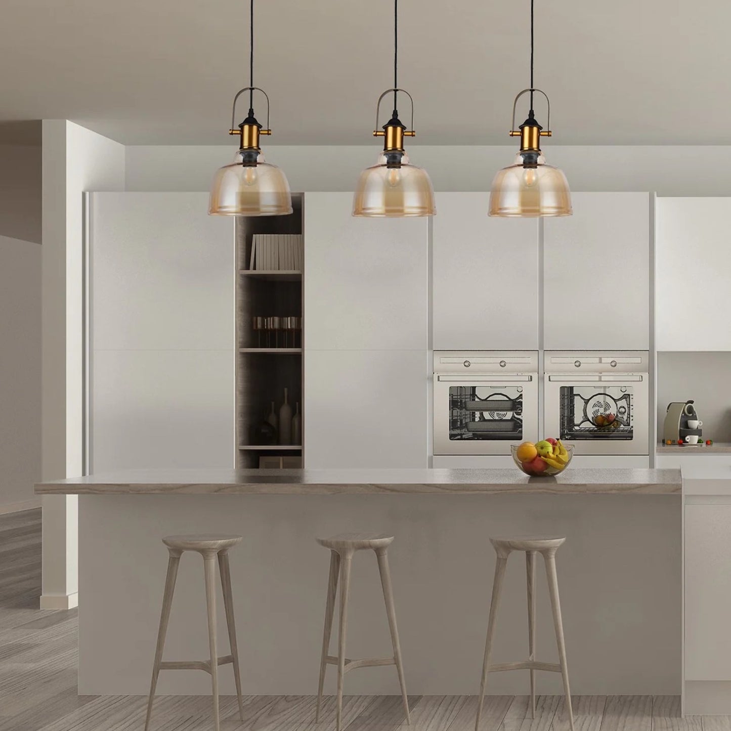 Industrial lighting has been very popular in the lighting sector for some time. Our glass champagne Toby pendant light with its brass fitting is a very attractive light fitting for all kinds of modern living space especially over counter and  kitchen islands. 