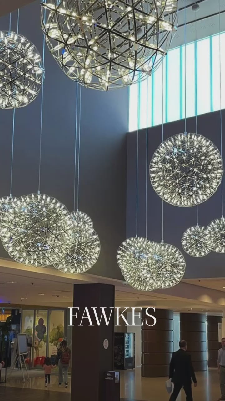 Load video: CGC FAWKES Cool White Chrome Extra Large 60cm Silver Firework / Starburst Chandelier