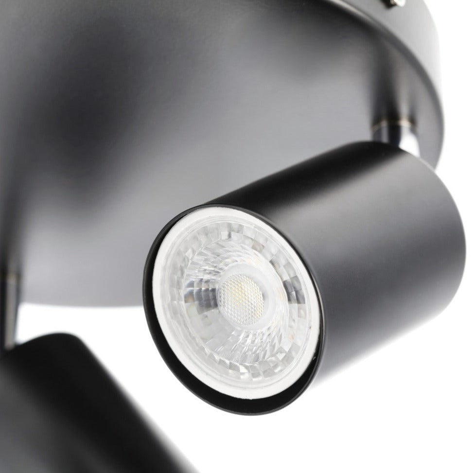 Modern contemporary design, steel body with a black complementary colour finish and chrome detailing, and 350 degree light rotation