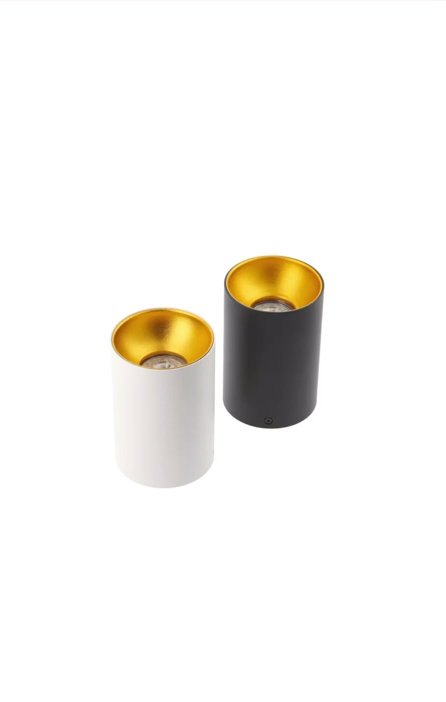 Load video: CGC SANDRA White Cylinder Ceiling Spotlight With Gold Inner Reflector