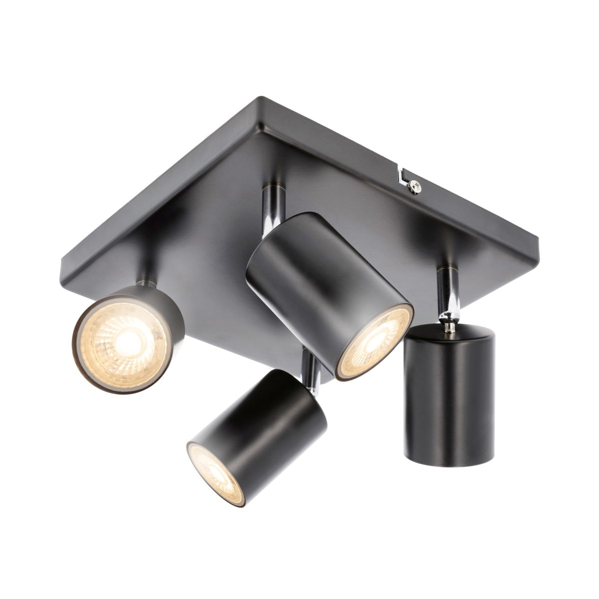 Light up your room with our Jack 4 light square spotlight plate, with 4 adjustable light heads allowing you to efficiently provide your space with personalised task lighting to resolve all your lighting needs. Finished in black, this retro inspired ceiling light adds a warm touch of colour to your room, creating the perfect accent lighting feature